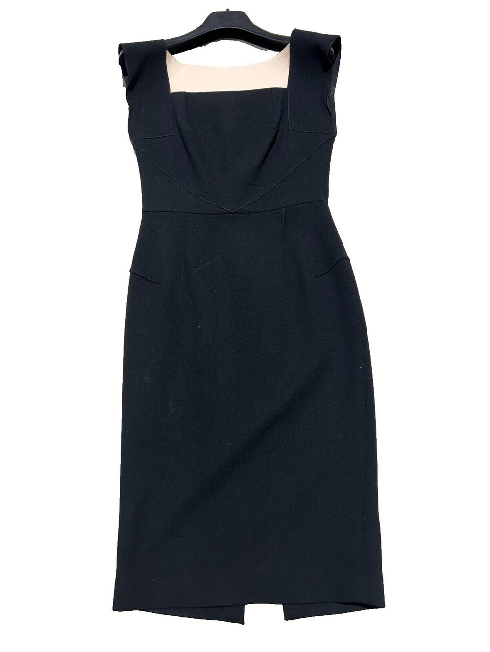 Vintage Roland Mouret Black Dress Square Neckline Cotton Size US 6/ UK 10/ EU 38